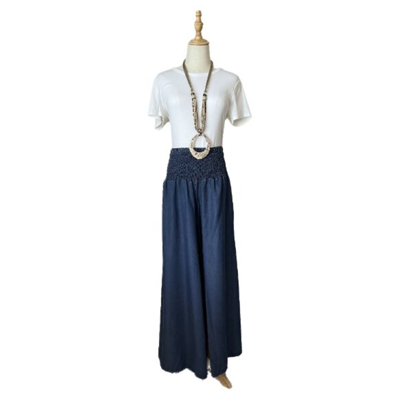 Denim Palazzo Pants | Blue | Wide Leg Pants | Boho Pants | Women One-Size - Picture 3 of 3